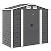 Outsunny Casetta da Giardino 2.36 m² in Lamiera d'Acciaio con 4 Prese d'Aria e 2 Porte Scorrevoli, Capanno Porta Attrezzi con Tetto Inclinato, Lucchetto e Guanti, 213x120x194 cm, Grigio Scuro