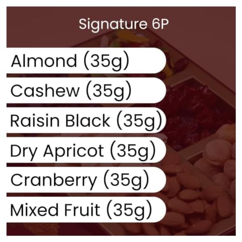 Image of Browntree Signature 6P-210g | Almonds, Cashews, Black Raisins, Dry Apricots, Cranberries, Mixed Fruits | Fresh & Healthy Dry Fruits and Nuts | Perfect Gifts, Festivals & Corporate Hampers | Unique Gifts for all Celebration