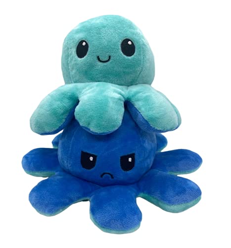 XEANCO Octopus Plushie, Double-Sided Flip Reversible Octopus Plush, Soft Stuffed Octopus Plush, for Girls Boys Kids Friends, Emotion Octopus Perfect for Playing & Expressing Mood Sea Green Blue)