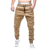 Mens Sweatpants, Men’s Casual Plain Drawstring Elastic Waist Sports Running Jogger Ankle-Length Cargo Pants Trouser Khaki