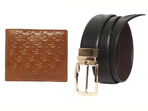 LOUIS STITCH Men’s Luxury Combo Wallet and Belt for Men Genuine Leather Belt and Wallet Combo for Men (Black Brown)