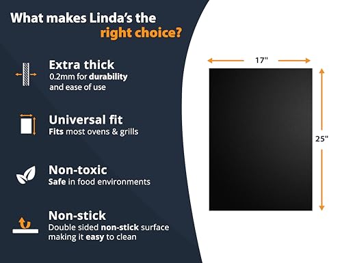 Oven Liners for Bottom of Oven - 2 Pack Large Heavy Duty Mats, 17”x25” Non-Stick Reusable Liner for Electric, Gas, Toaster Ovens, Grills - BPA & PFOA Free Kitchen Accessory to Keep Oven Clean (Black)