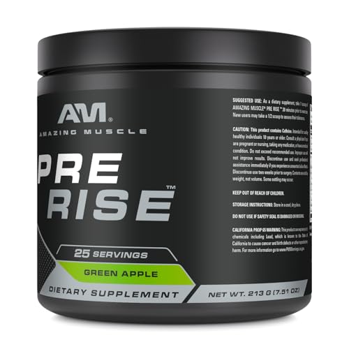 Image of Amazing Muscle Pre Rise | Pre-Workout Powder Supplement with Caffeine & Beta-Alanine for Men & Women | 25 Servings (25 Servings, Green Apple)