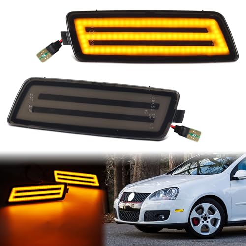 FetonAuto Smoked Lens Amber Full LED Front Side Marker Light for Volkswagen 2006-2009 MK5 Golf GTI Rabbit 2005-2010 Jetta 2008 R32