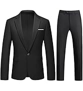 Mens Suits 2 Piece Slim Fit Casual One Button Solid Suits for Mens Business Wedding Party Jacket ...