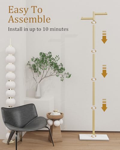 ENUMAIL Free-standing Metal Coat Racks, Modern Garment Rack, Z-shaped Coat Tree with Natural Rock Base, for Bedroom, Office, Hallway, Entryway, Living Room, 175cm, Gold - Thumbnail 5