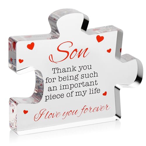 VELENTI Gifts for Son - Engraved Acrylic Block Puzzle Son Gift 3.35 x 2.76 inch - Son...