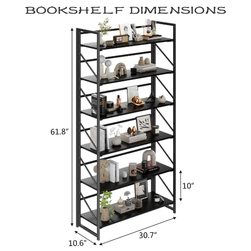 Image of JSB 6 Tier No Assembly Folding Bookshelf, 30.7 inch Wide Foldable Storage Bookcase for Home Office, Space-Saving Storage Shelf for Living Room (Black)