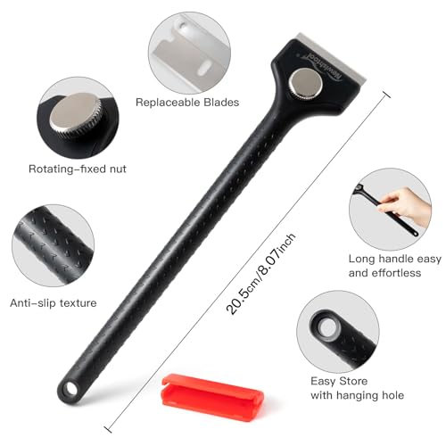 NEWISHTOOL Long Handle Scraper Tool Kit includes 2 Pcs Razor Blade Scraper and 20 PCS 1.5 inch Metal Razor Blades, Long Reach Sturdy Scraper Tool for Glue Residue Label Sticker Removal Oven Cleaning - Thumbnail 2