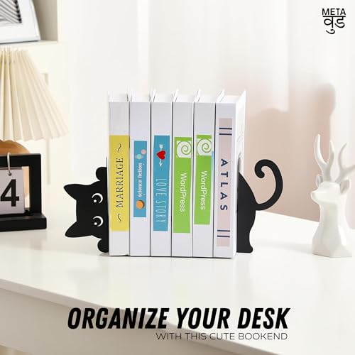 Image of Cute Cat Metal Bookends Set of 2 Heavy Duty Book Ends for Shelves Desk Decorative Bookend Book Organizer Non Slip Book Holder Stand for Office Home Study Room Gifts for Book Lovers