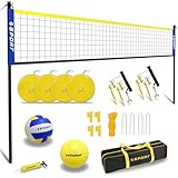 Furypiont Beach Volleyball Net System with 4 Sand Anchors.Easy Setup Adjustable Height Poles with 2 Volleyball Ball,Pump,Boundary Line,Carry Bag.Portable Volleyball Net for Backyard,Grass and Lawn