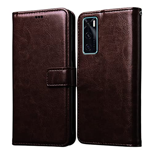 Image of Amazon Brand - Solimo Flip Leather Mobile Cover (Soft, Flexible & Kickstand Back case) Compatible for Vivo V20 SE (Coffee)