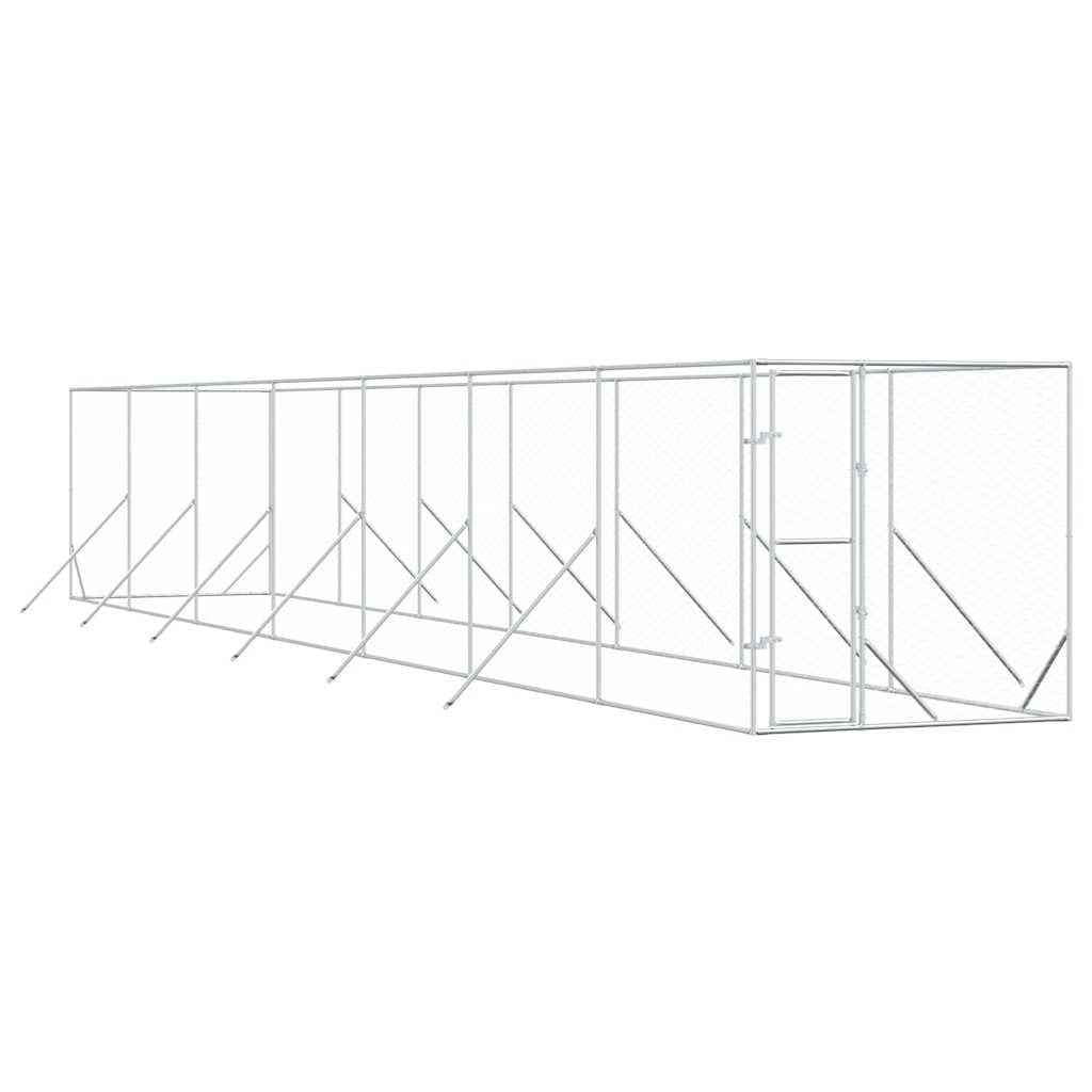 Verzinkter Stahl Hundezwinger 2x14x2 m Silbern | Abschließbare Tür, Maschendraht-Design, für Hunde und Kleintiere