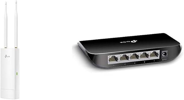 TP-Link N300 Wireless Outdoor Access Point, Waterproof, Ideal for Garden Wi-Fi, Support Passive PoE & TL-SG1005D 5-Port Desktop Gigabit Ethernet Switch
