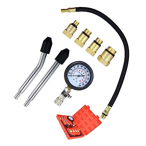 MUCKLILY Compression Tester Pressure Gauge Kit for Cars and Motorcycles Accurate Cylinder Pressure Measurement with Quick Coupling Range Includes Molded Case for Easy Storage Red