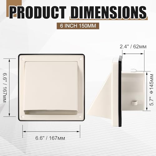 Image of Gisafai 6 Inch Dryer Vent Cover Outdoor with Stainless Steel Screen Tan Wall Dryer Exhaust Vent Cover External Cap Cushioned Non Return Flap with Sealing Gasket Grille, Bird /Insect Proof