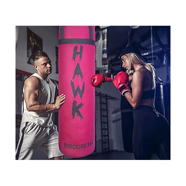 Punching Bag for Boxing Gloves MMA Training Muay Thai Fitness Banana Workout Kickboxing Grappling Karate Heavy Target Bag 4FT UNFILLED (Pink)
