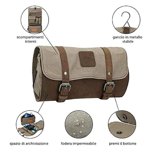 Gusti Leder studio "Rodney" borsa per comestici con interno impermeabile beauty case da viaggio unisex in pelle di bufalo e tela 2H71-20-19wp