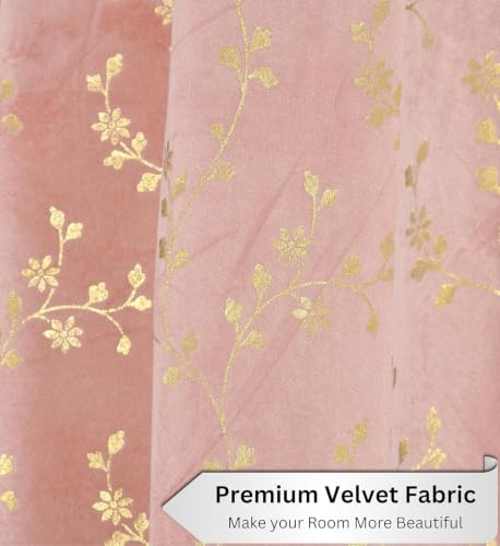 Image of Velvet Room Darkening Long Door Curtain 9 Feet, Golden Foil Print