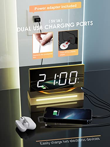 Onlyee Digital Dual Alarm Clock For Bedroom,8.7" Mirror Led Large Display Bedside Clock With Usb Charger,Battery Backup,Loud Alarm Clock For Heavy Sleepers,Dimming Mode,12/24H,Snooze,Office Decor #TOP2
