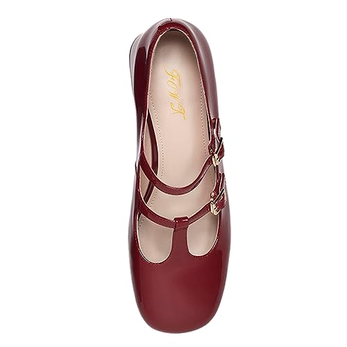FOWT Women Round Toe T-Strap Pumps Ankle Buckle Block Low Heel Mary Janes Elegant Dates Party Wedding Dress Shoes Size 4-16 US3