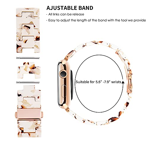 Hopo Compatible With Apple Watch Band 38Mm 40Mm 42Mm 44Mm Thin Light Resin Strap Bracelet With Stainless Steel Buckle Replacement For Iwatch Series 8 7 6 5 4 3 2 1 Se (Nougat White/Rose Gold,38/40/41Mm) #TOP5