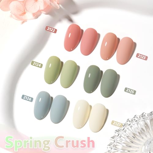 Image of GAOY Green White Spring Gel Nail Polish Set, 6 Colors Blue Pink Coral Olive Soak Off UV Light Cure Gel Polish Kit for Salon and Nail Art DIY at Home