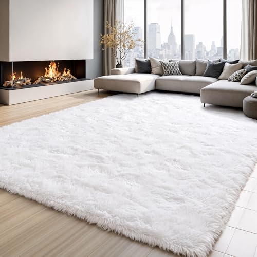 Area Rugs for Bedroom Living Room, 6x9 Soft Large Fluffy Fuzzy Shag Plush Furry Carpet, Soft Indoor Floor Mat for Kids Nursery Home Dorm Office Decor Aesthetic, White