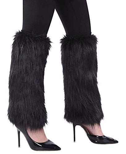ELLITE Womens Faux Fur Warm Fuzzy White Black Coffee Rainbow Leg Warmers/Boot Sleeves/Boot Covers2