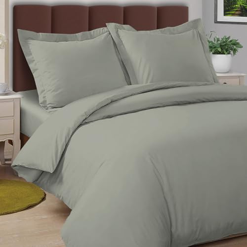 Pizuna Coton Ensemble de Housses de Couette 260x240 cm 2 Personnes Argent, 100% Coton Longue durée en Percale Housse de Couette avec Fermeture à Boutons...