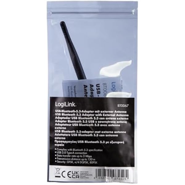 LogiLink BT0067 - адаптер BT 5.3 USB 2.0 с внешней антенной и радиусом действия до 150 м