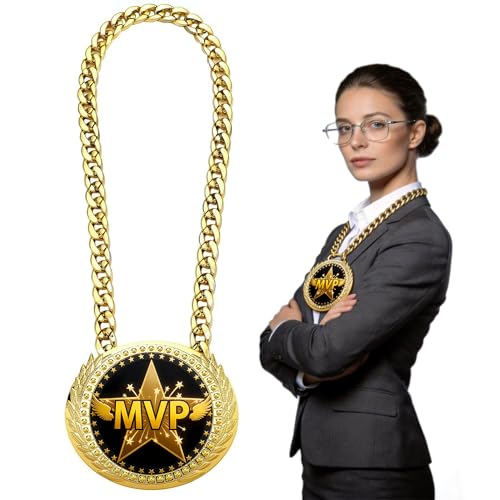 6 Inch MVP Medal Turnover Chain - Durable Gold Award Necklace for Youth Sports Fantasy Football Soccer Game Night Most Valuable Player and Office Recognition Prize Party Favors Tournament Keepsake