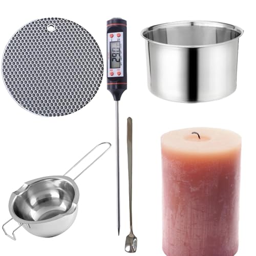 Chocolate Melting Pot - 304 Stainless Steel, 14-16cm Double Boiler Durable Design | Includes Thermometer & Heat-Resistant Insulation Pad, Candy & Butter Melter Pot For DIY Baking, Candle Making