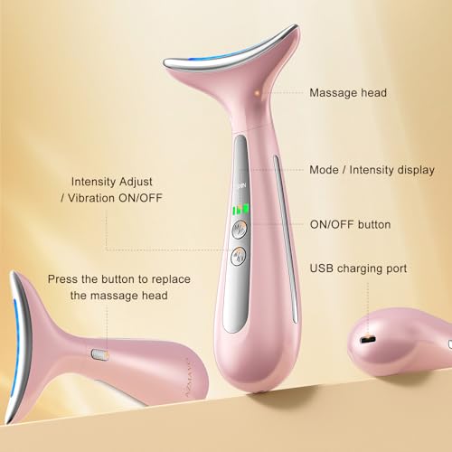 4-in-1 Multi-Area Beauty Care Device with Interchangeable Heads and Three Light Modes, Rechargeable Neck & Face Care Tool (Pastel Pink) - Image 8
