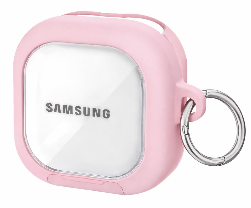Image of Hybrid Lock Clear Case Cover for Samsung Galaxy Buds 4 and 4 Pro with Phone Stand & Carabiner (Baby Pink, Transparent with Stand)