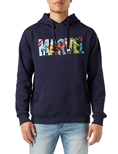 Marvel Herren Logo Characters Kapuzenpullover, Blau (Navy Navy), L EU