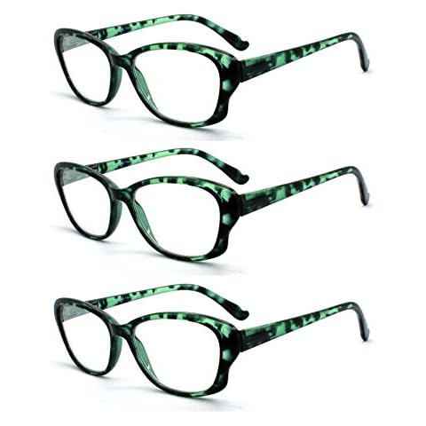 EYE ZOOM 3 Pack Stylish Cat Eye Style Reading Glasses for Women, Tortoise Green, +1.50 Cover