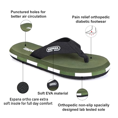 Image of ESPANA Super Soft Orthopedic Men's Slipper - Black | Soft EVA, Non Slip, Lightweight | Comfortable Flip Flops for Home | Diabetic Care Dr. Slippers with Extra Comfort | Daily Use Chappal