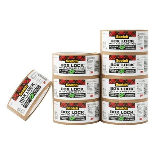 Scotch Box Lock Paper Packaging Tape, 1 Roll , 48 mm x 22.8 m - Brown Paper Tape, Curbside Recyclable, 1 Roll Paper Tape
