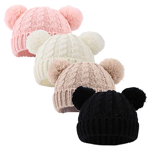 Image of Yuoahcn Baby Winter Hat Warm Toddler Girl Beanies Cute Pompom Hats Knit Infant Beanie Newborn Beanies for Girls