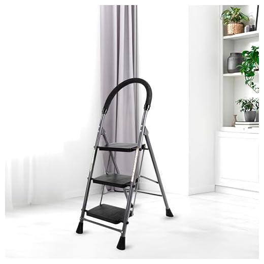 LEOPAX 3 Step Ladder - Safety-Clutch Lock Foldable Step Ladder for Home Use Heavy Duty Step Stool Foldable Metal Iron - Wide Anti Skid Steps - 2 Year Manufacturer Warranty