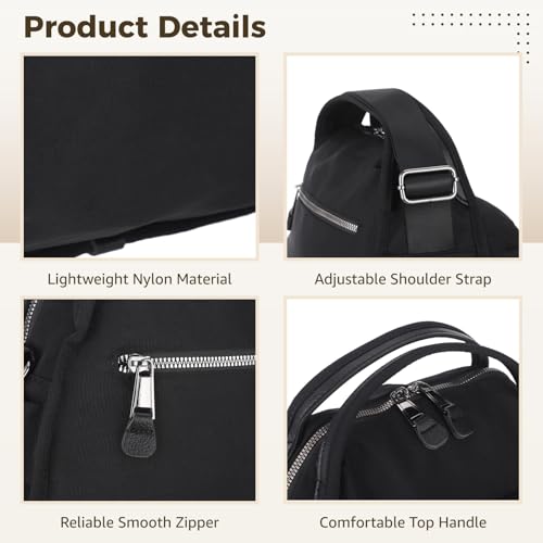 Bolso negro de nylon con correa ajustable y múltiples bolsillos miniatura 5