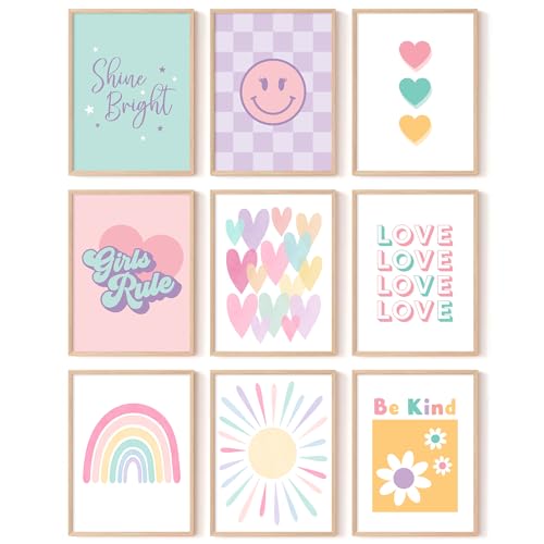 Girls Room Wall Art Kids Canvas Poster Nursery Wall Decor Baby Toddler Pictures Pink Pastel Nursery Artwork Teen Girl Prints Cute Colorful Smile Painting for Bedroom Playroom 8x10x9 Inch Unframed