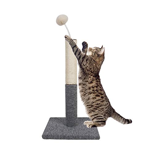 Dimaka Cat Scratching Carpet Post with Top Tease Toy Ball, Sisal Pole Post