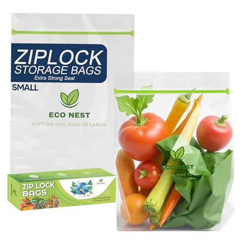 Image of Small Multipurpose Ziplock Storage Bags | 45 Reusable Bags (18 x 23 cm) | Double Grip Zipper | Leak-Proof, Freezer & Fridge Safe, BPA-Free, Food-Grade Ziplock Pouches
