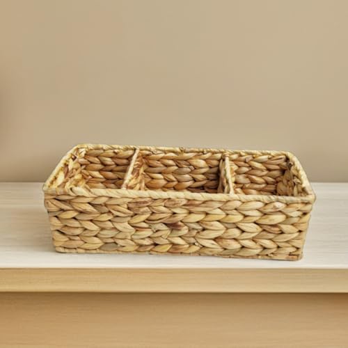 Panier tressé en jacinthe d'eau à 3 sections de bureau et cuisine - 5