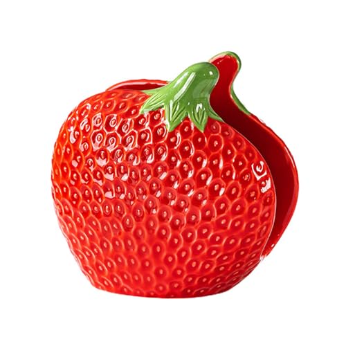 Strawberry Napkin Holder for Table, Cute Ceramic Fruits Paper Napkins Holder Stand Freestanding Tissue Holder Dispenser for Dining Roon Kitchen Home Decor (Red)