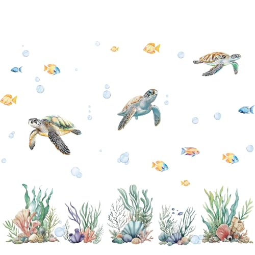 PLIGREAT 2 láminas vinilos decorativos de tortugas en acuarela miniatura 5