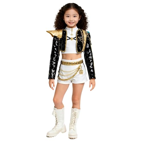 FENGLONG-YB Costume Cosplay Golden For Girls Women With Wigs Halloween Top Pants Full Set Outfit