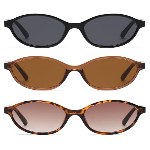 Image of Retro Oval Cat Eye Sunglasses for Women Y2k Designer Narrow Shades 90s Trendy Sun Glasses